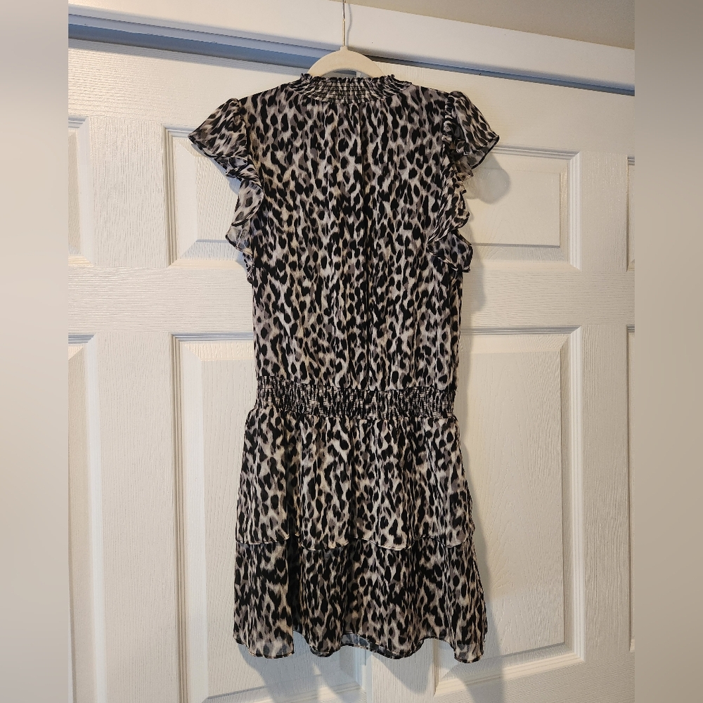 Black and White Leopard Print Dress with Flutter Sleeves